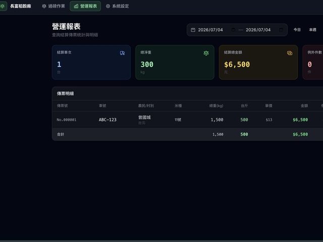 長富稻穀廠過磅結算系統畫面